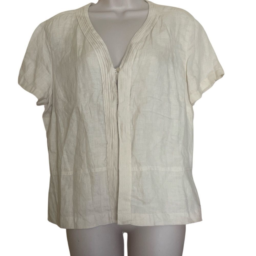 Talbots Cream Flutter Sleeve Blouse with Mandarin Collar hidden buttons down
